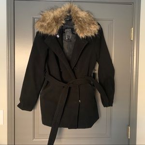 Black faux fur peacoat jacket